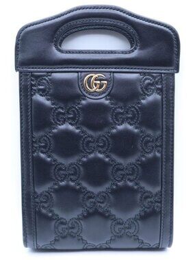 Gucci Logo Embroidery GG Matelasse Mini Top Handle Bag Black